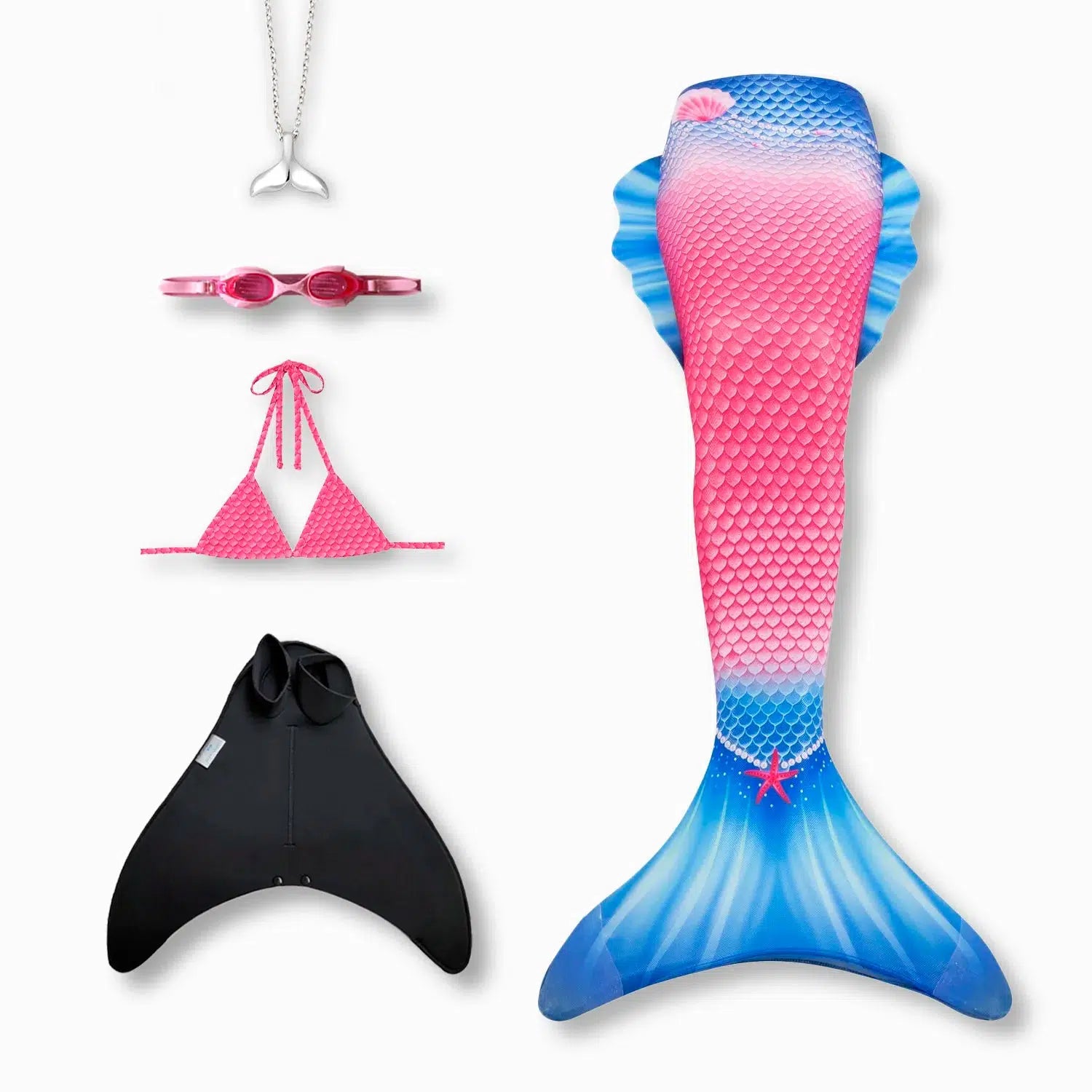 Jewel mermaid tail with monofin, bikini top, goggles and necklace Ocean Queens