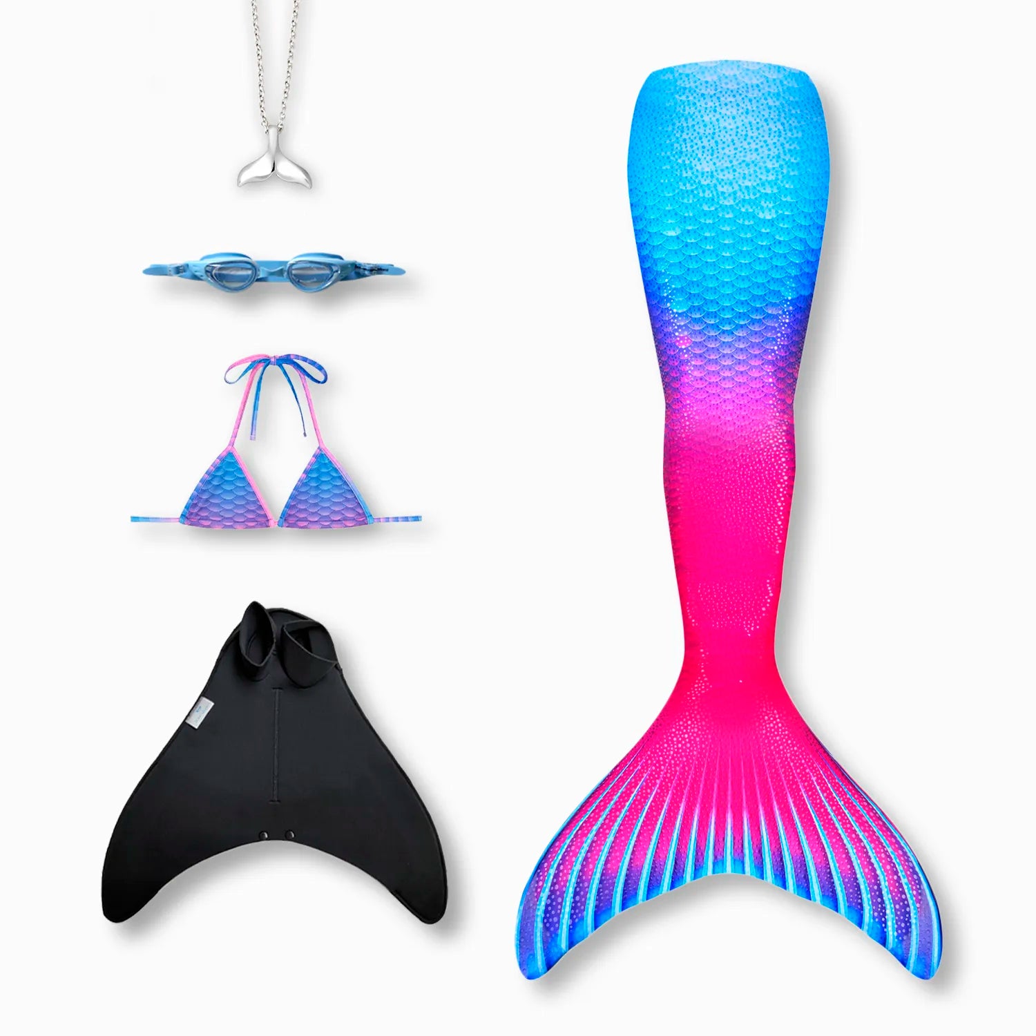 Maui mermaid tail with monofin, bikini top, goggles and necklace Ocean Queens