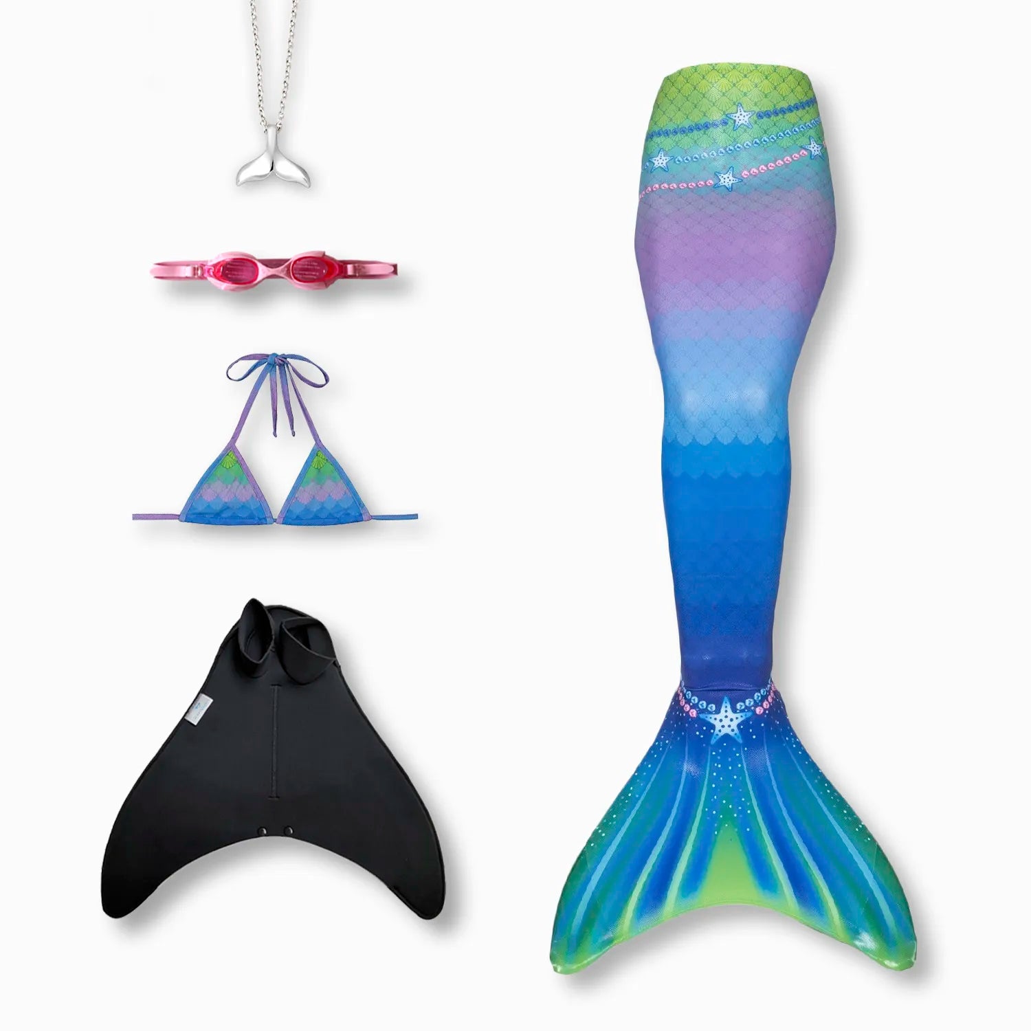 Starfish mermaid tail with monofin, bikini top, goggles and necklace Ocean Queens