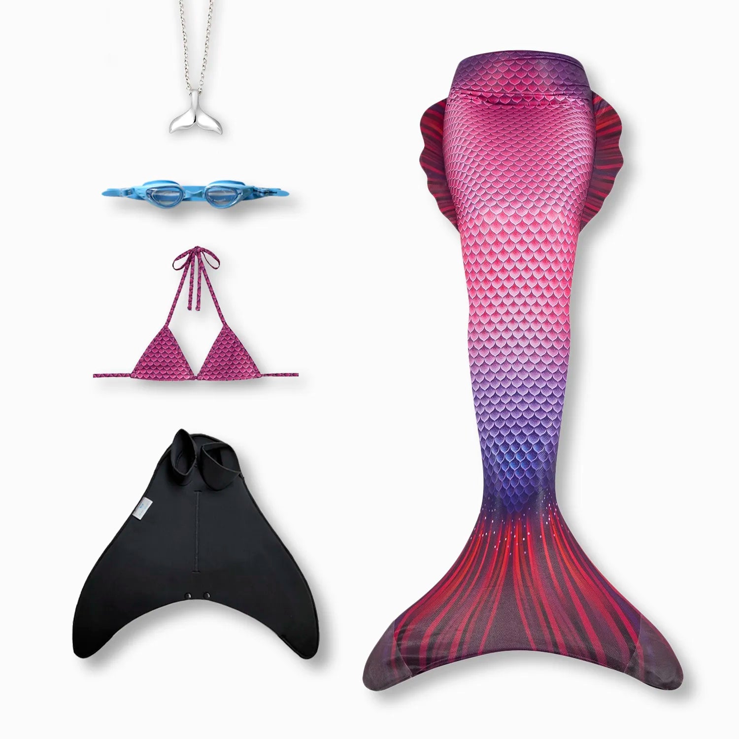 Zoey mermaid tail with monofin, bikini top, goggles and necklace Ocean Queens