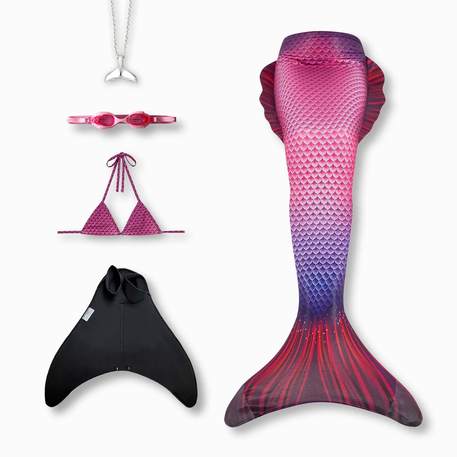 Zoey mermaid tail with monofin, bikini top, goggles and necklace Ocean Queens