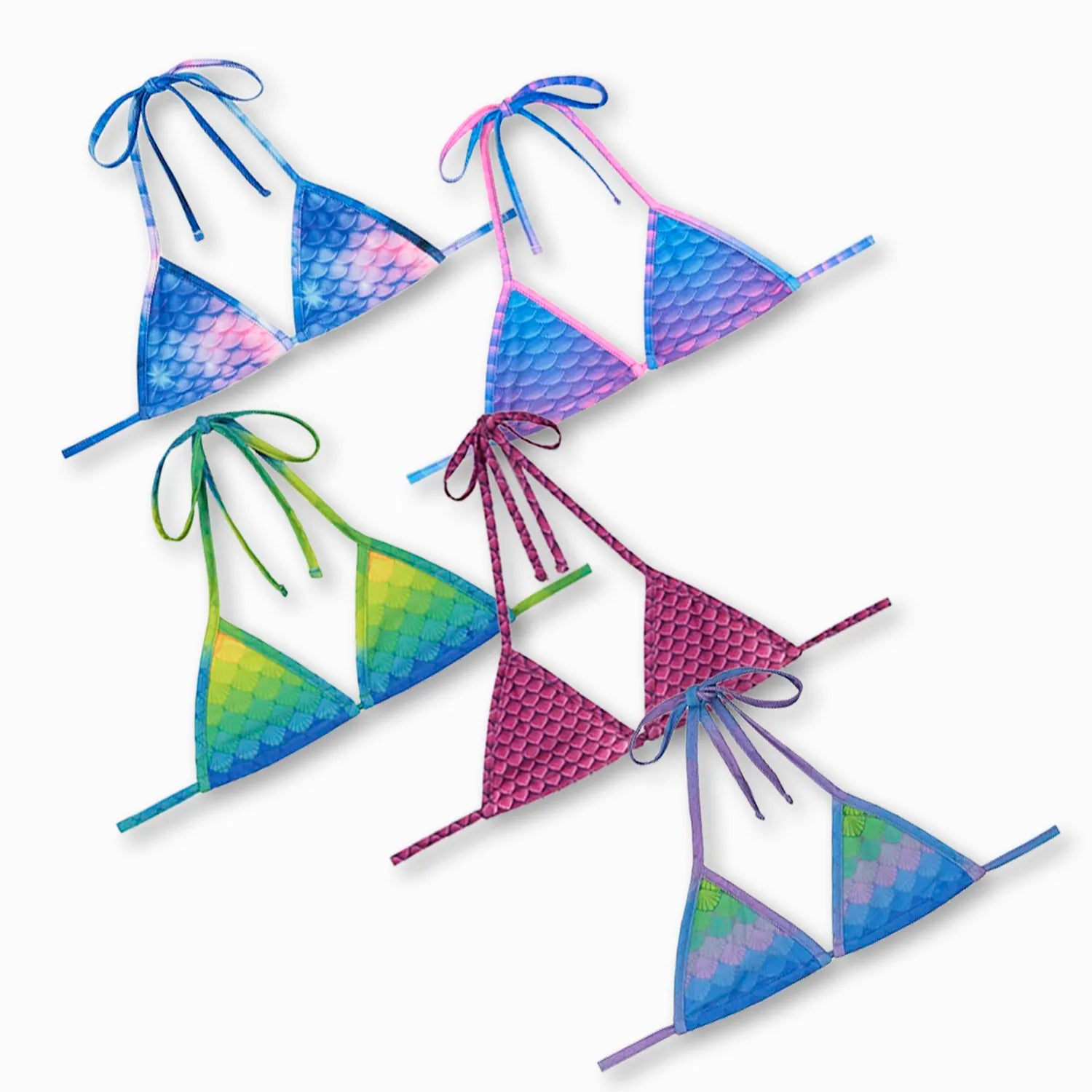Five different Ocean Queens Mermaid bikini tops